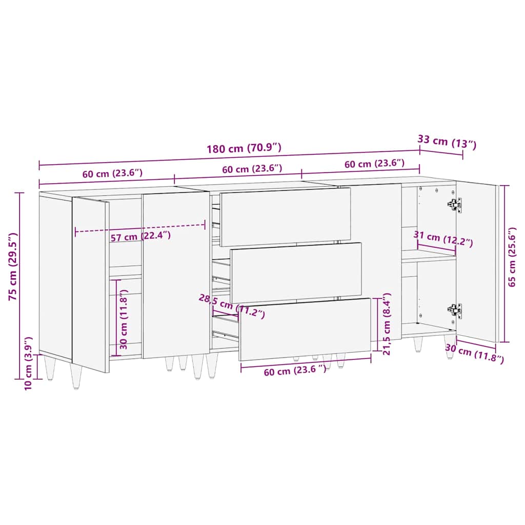 vidaXL Ensemble de Badkamerkast 3 pcs Bruin et Goud 180 x 33 x 75 cm