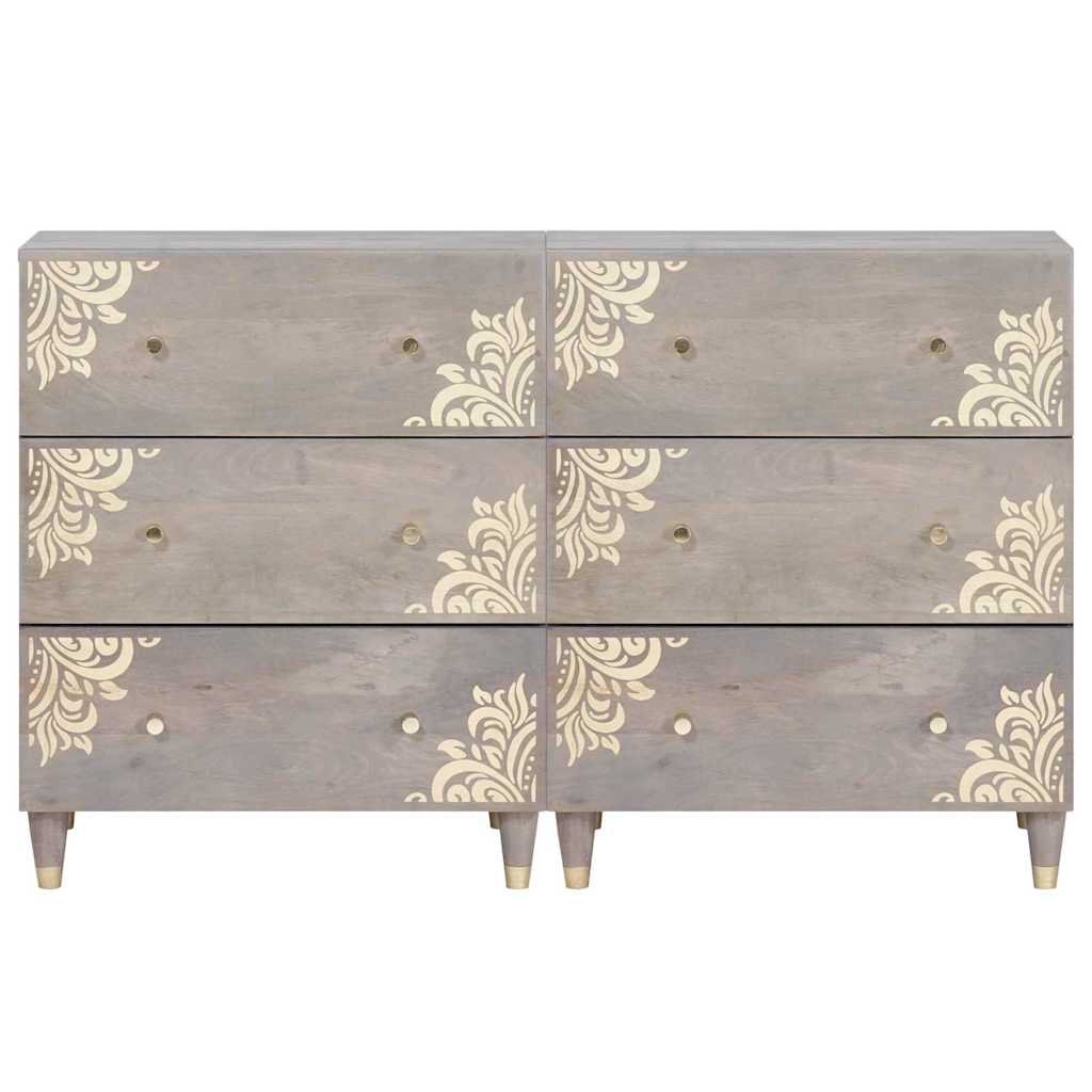 vidaXL Sideboard 2 pcs Grey 60 x 33 x 75 cm Solid Mango Wood