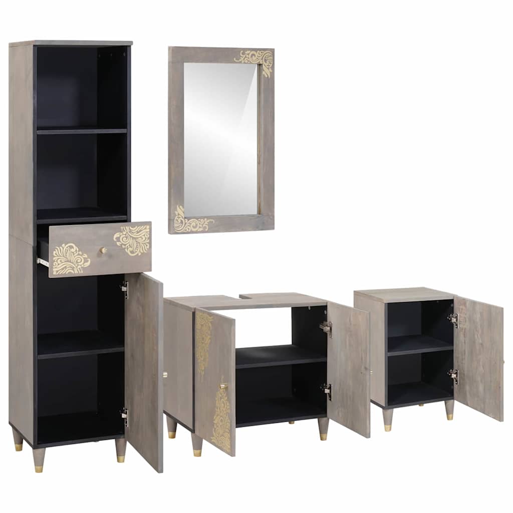 vidaXL Badkamerkast set met lade 4 pcs Grijs Massief Mango Hout