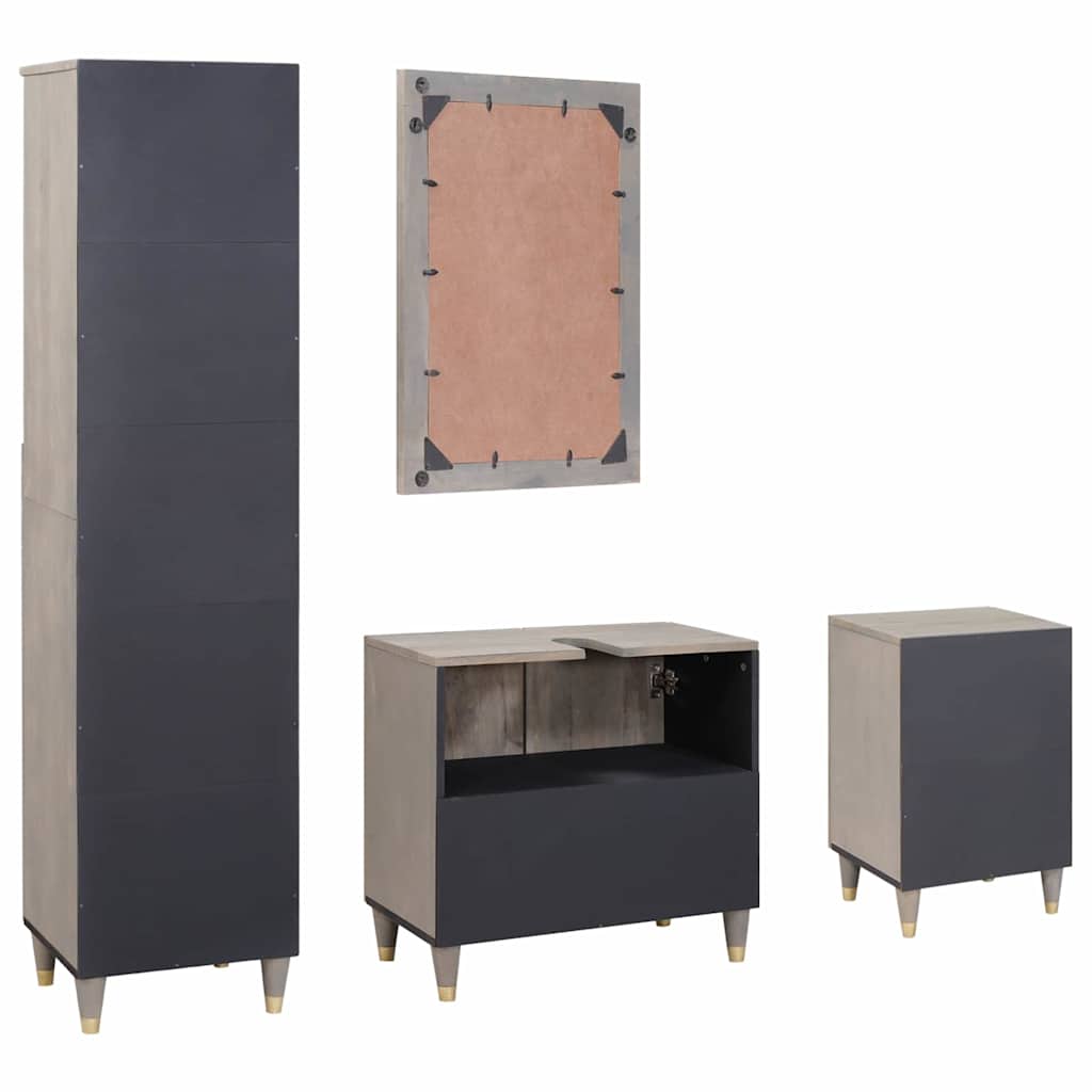 vidaXL Badkamerkast set met lade 4 pcs Grijs Massief Mango Hout