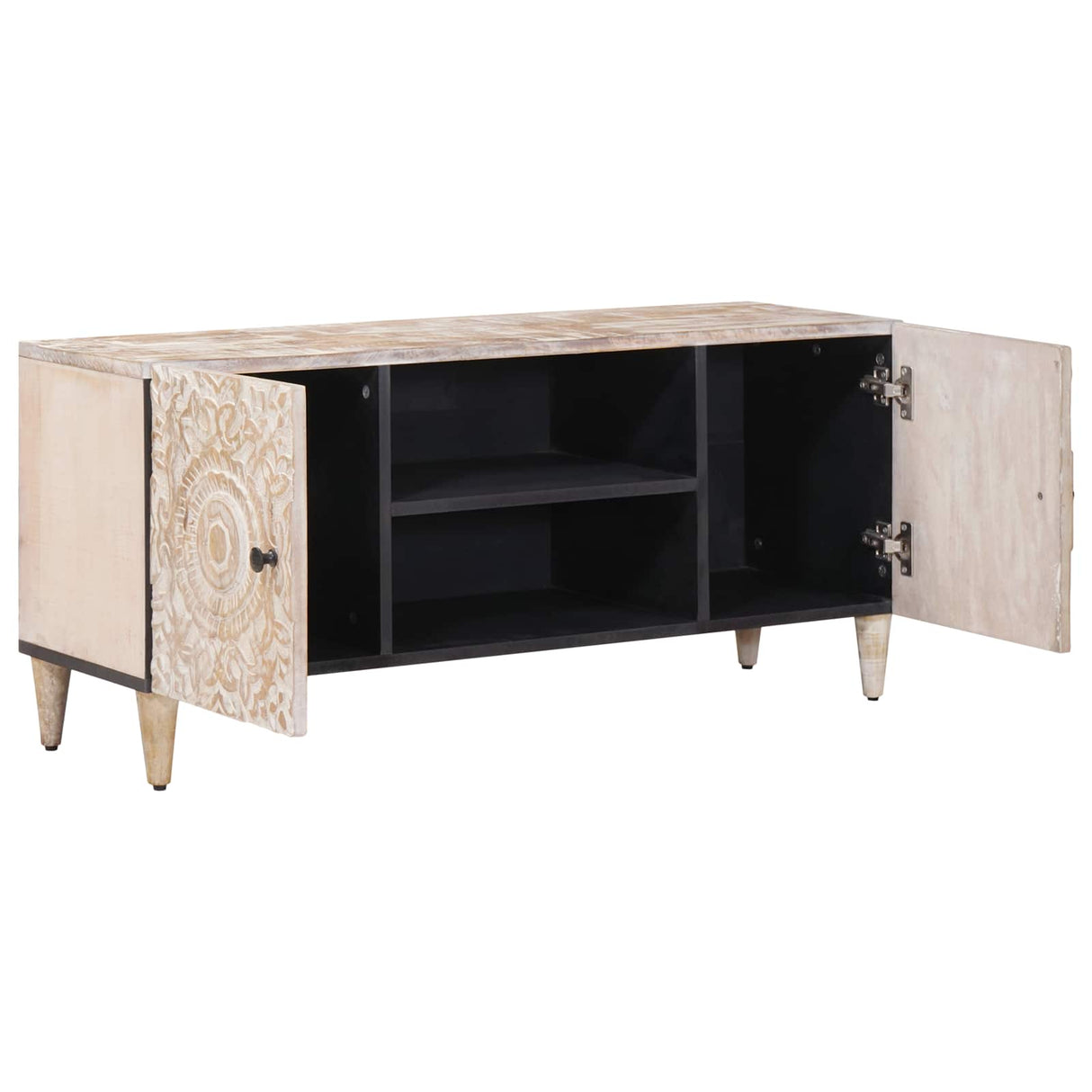 vidaXL TV Kast met opslag Wit 105 x 33,5 x 46 cm Massief Mango Hout