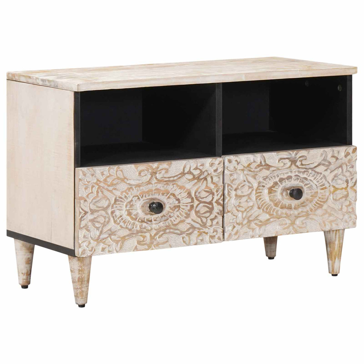 vidaXL TV Kast met opslag Wit 70 x 33,5 x 46 cm Massief Mango Hout
