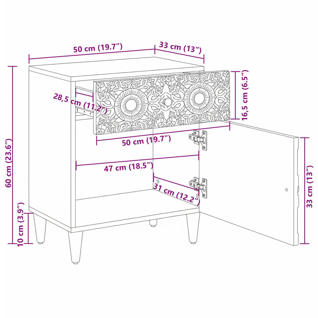 vidaXL Bedside Cabinet with Drawer White 50x33x60 cm Solid Mango Wood