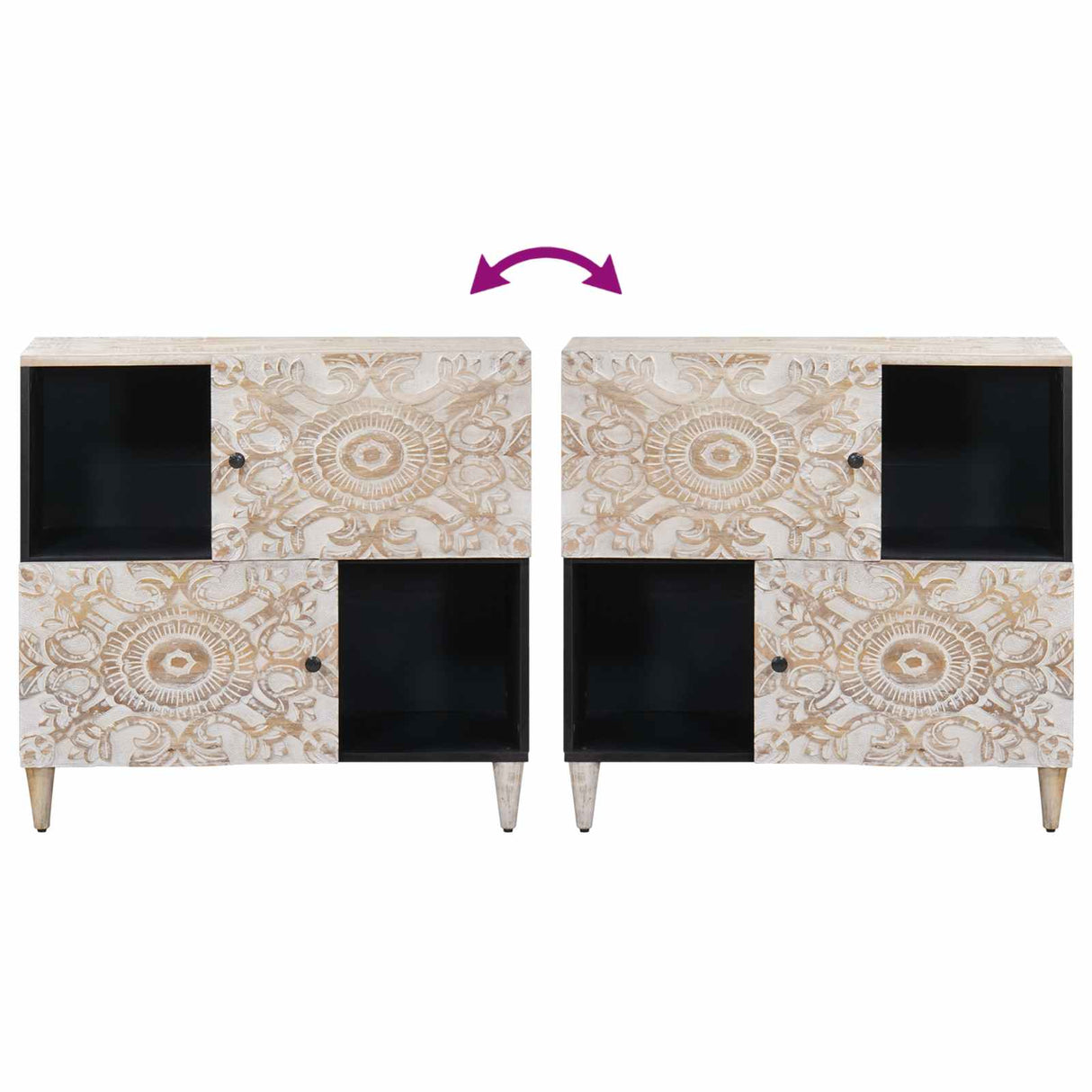 vidaXL Dressoir met opslag Wit 80 x 33,5 x 75 cm Massief Mango Hout