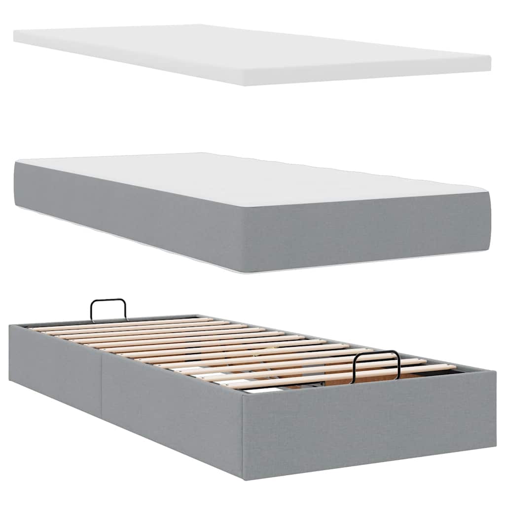 vidaXL Ottoman bed with mattress 80x200 cm fabric light grey