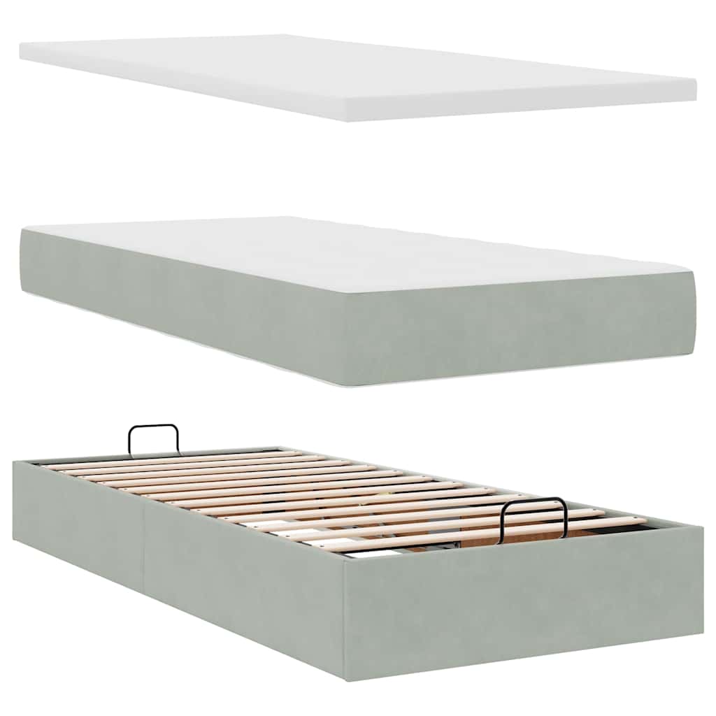 vidaXL Ottoman Bed with Mattress 80x200 cm Velvet Light Grey