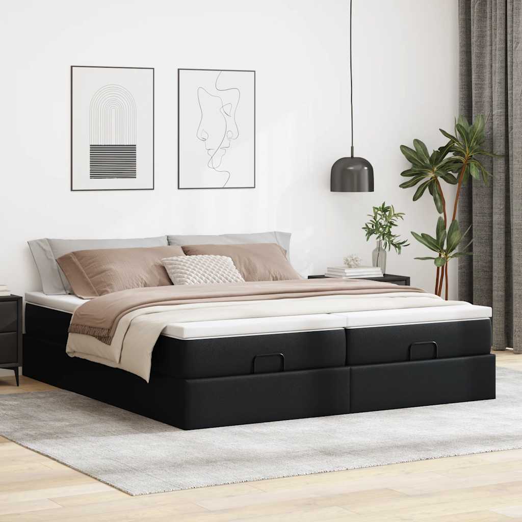 vidaXL Ottoman bed with mattresses 160x200cm artificial leather black