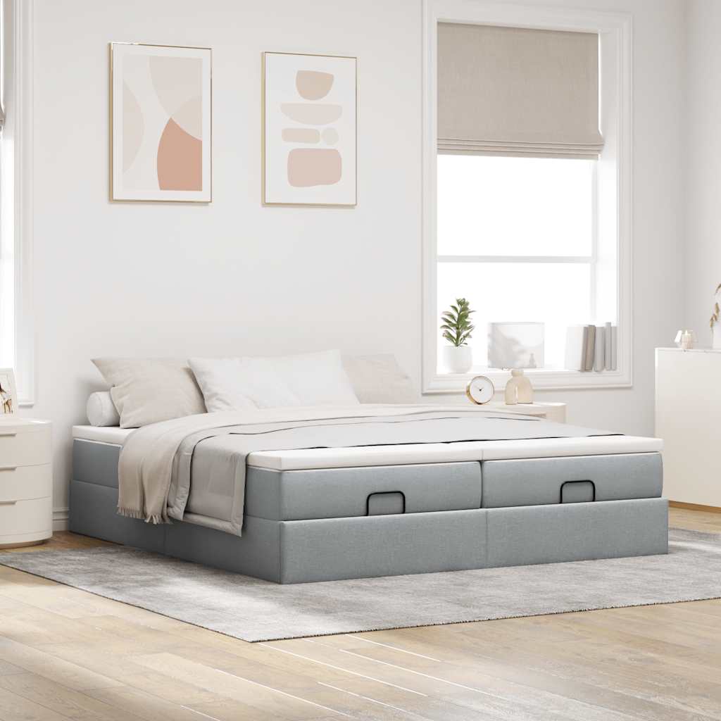 vidaXL Ottoman bed with mattresses 160x200cm fabric light grey