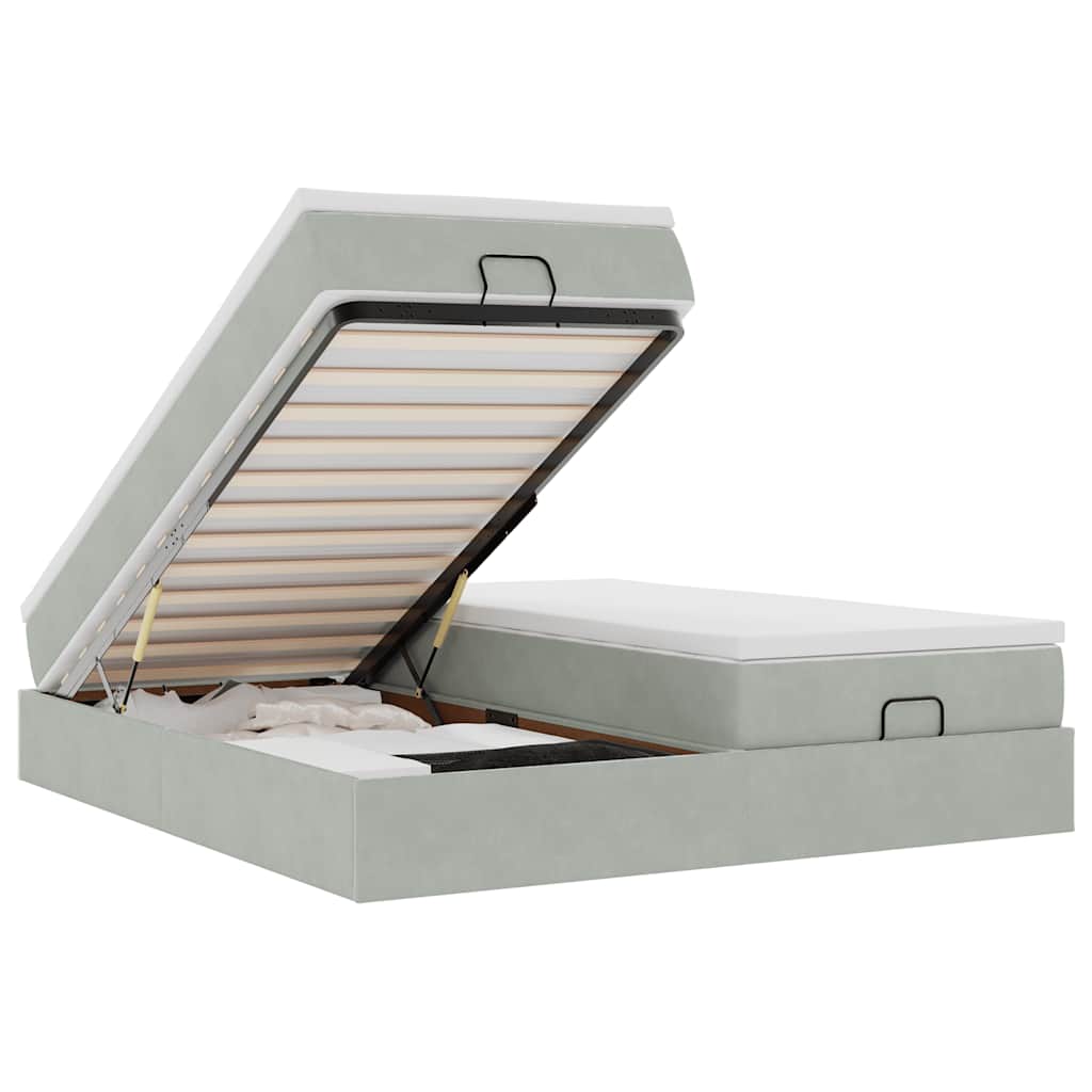 vidaXL Ottoman Bed with Mattresses 160x200cm Velvet Light Grey