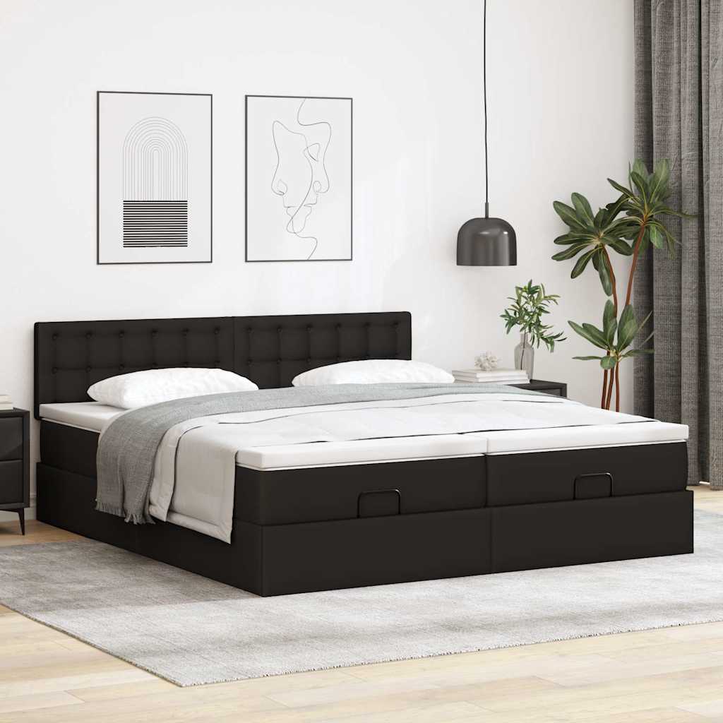 vidaXL Ottoman bed met matrassen 160x200cm kunstleer zwart