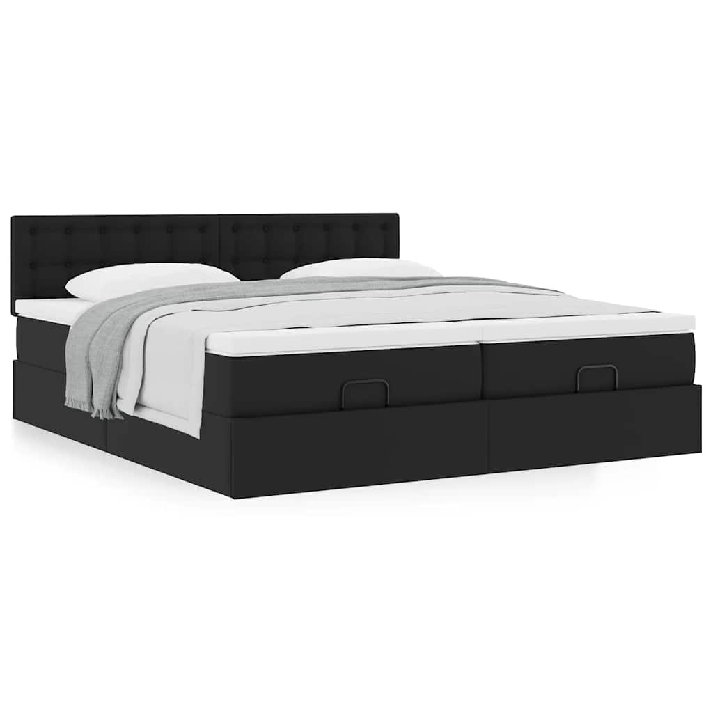 vidaXL Ottoman bed met matrassen 160x200cm kunstleer zwart
