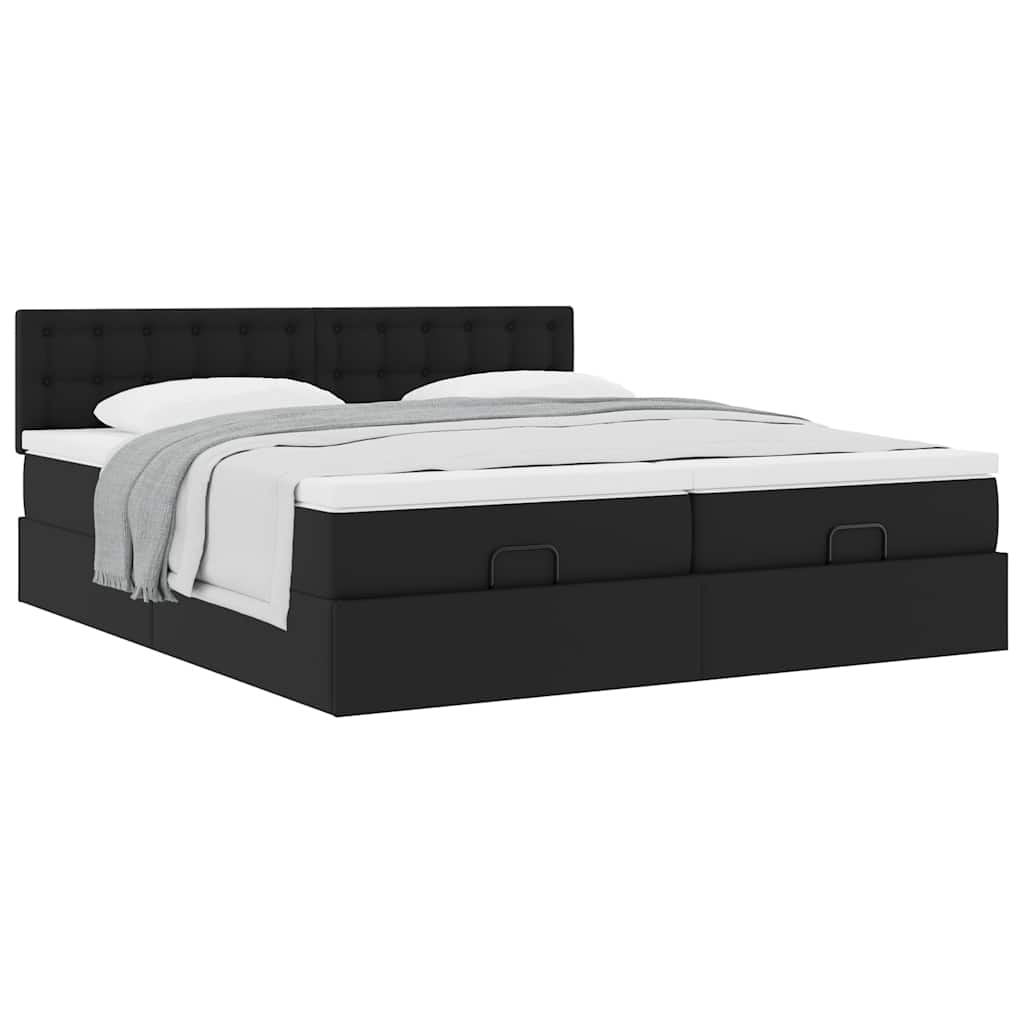 vidaXL Ottoman bed met matrassen 160x200cm kunstleer zwart