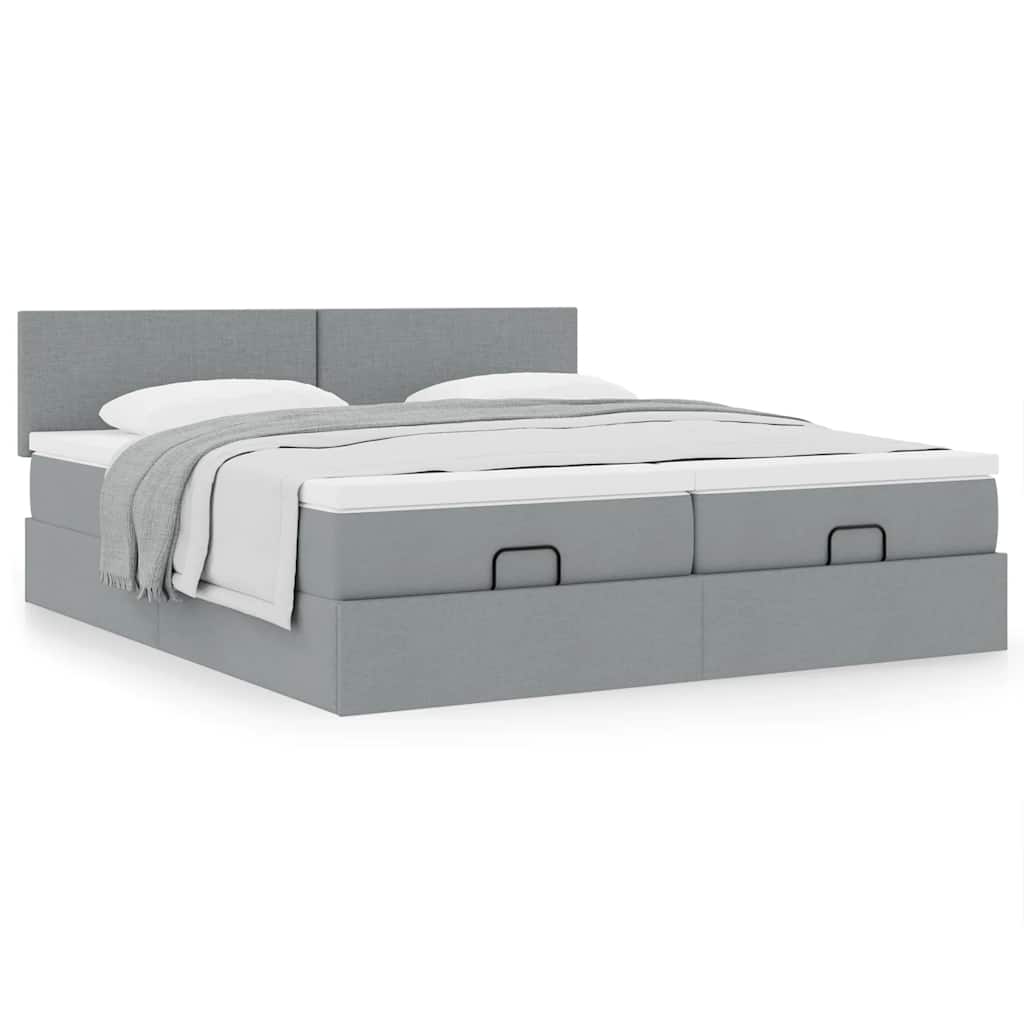 vidaXL Ottoman bed met matrassen 160x200cm stof lichtgrijs