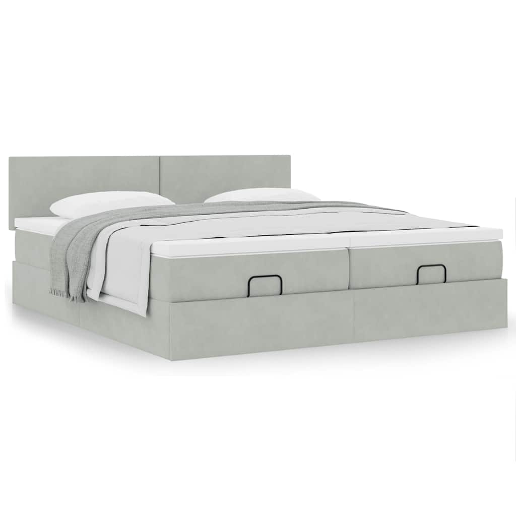 vidaXL Ottoman bed met matrassen 160x200cm fluweel lichtgrijs