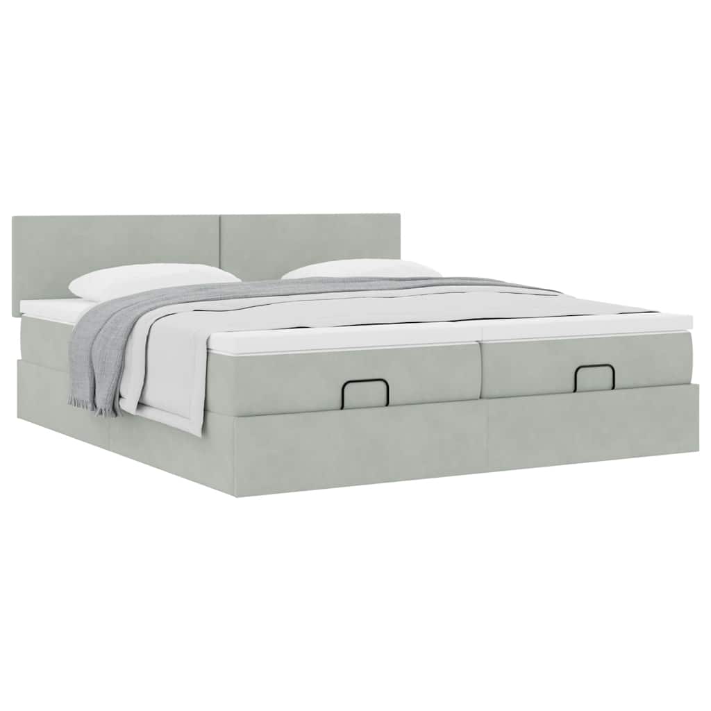 vidaXL Ottoman bed met matrassen 160x200cm fluweel lichtgrijs
