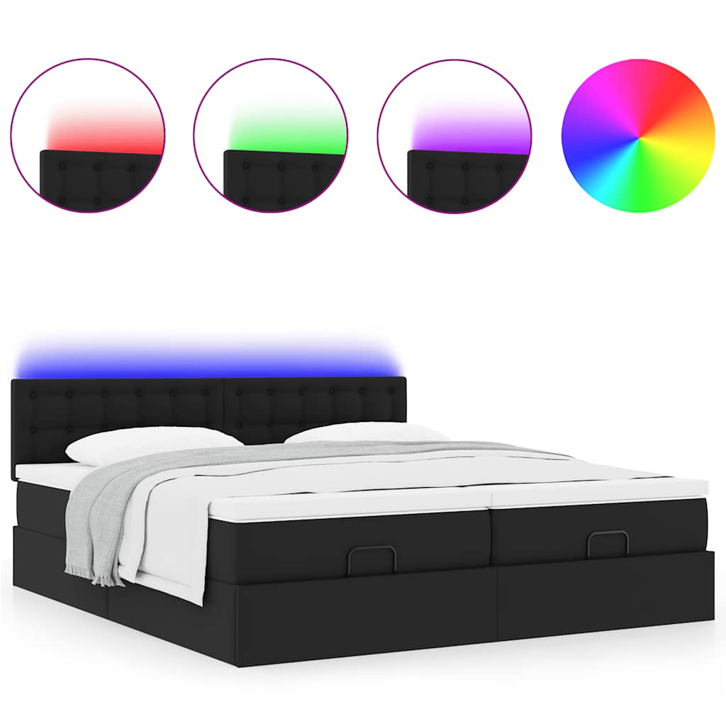 vidaXL Ottoman Bed with Mattresses and LEDs 160x200cm Faux Leather Black