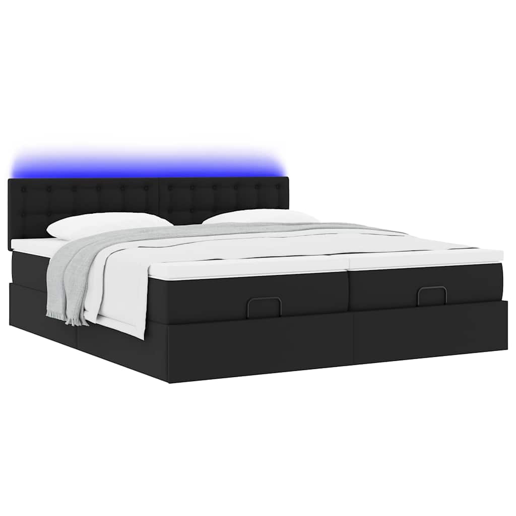 vidaXL Ottoman Bed with Mattresses and LEDs 160x200cm Faux Leather Black
