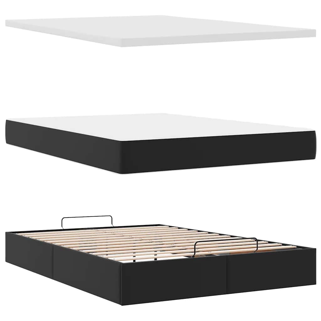 vidaXL Ottoman Bed with Mattresses and LEDs 160x200cm Faux Leather Black