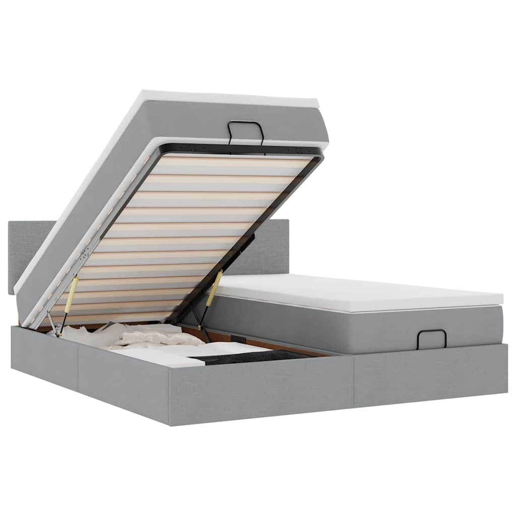 vidaXL Ottoman bed met matrassen en LED's 160x200cm stof lichtgrijs