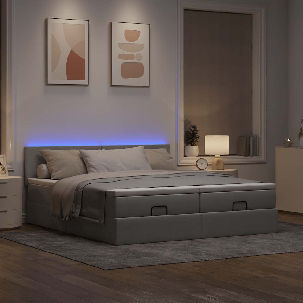 vidaXL Ottoman bed met matrassen en LED's 160x200cm stof lichtgrijs