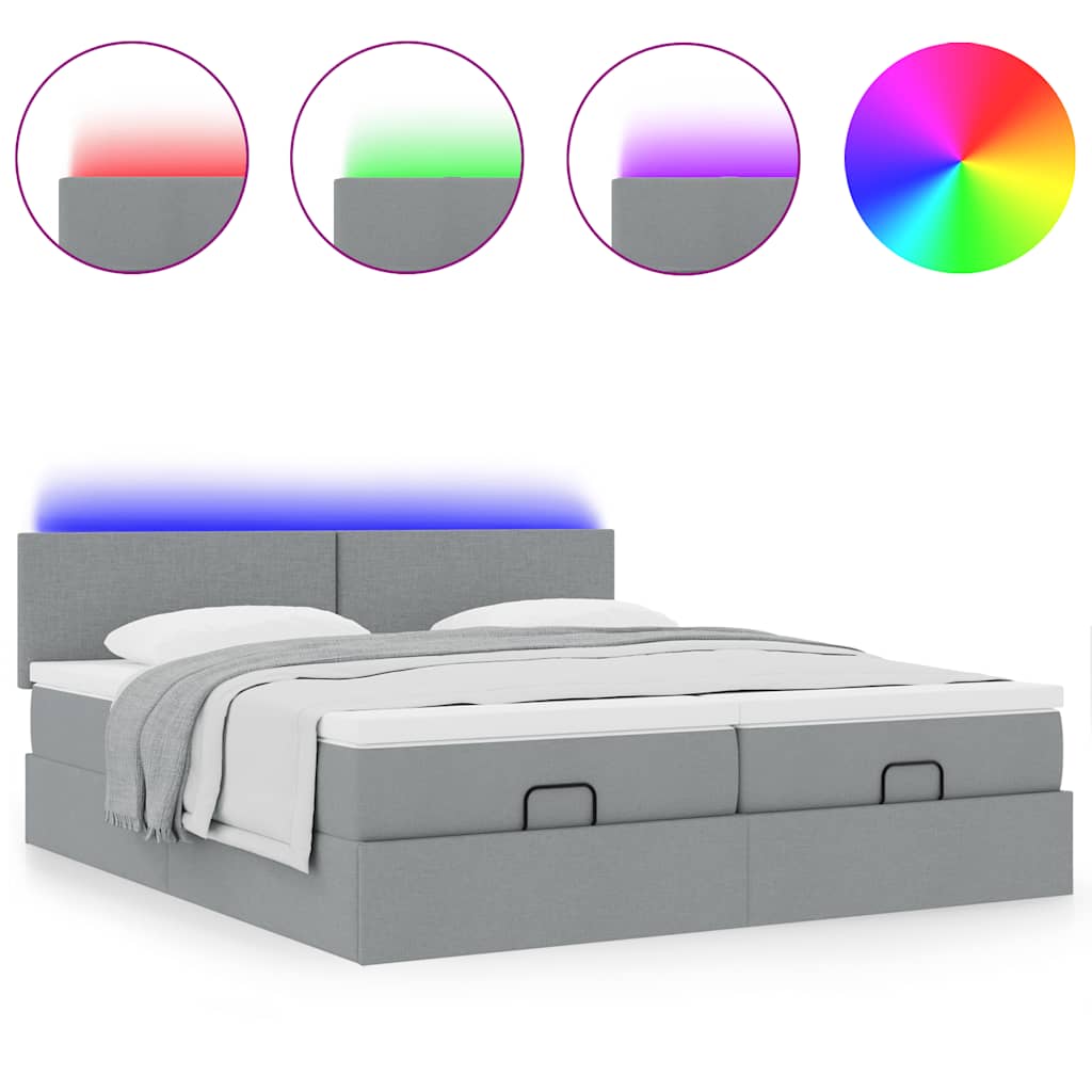 vidaXL Ottoman bed met matrassen en LED's 160x200cm stof lichtgrijs