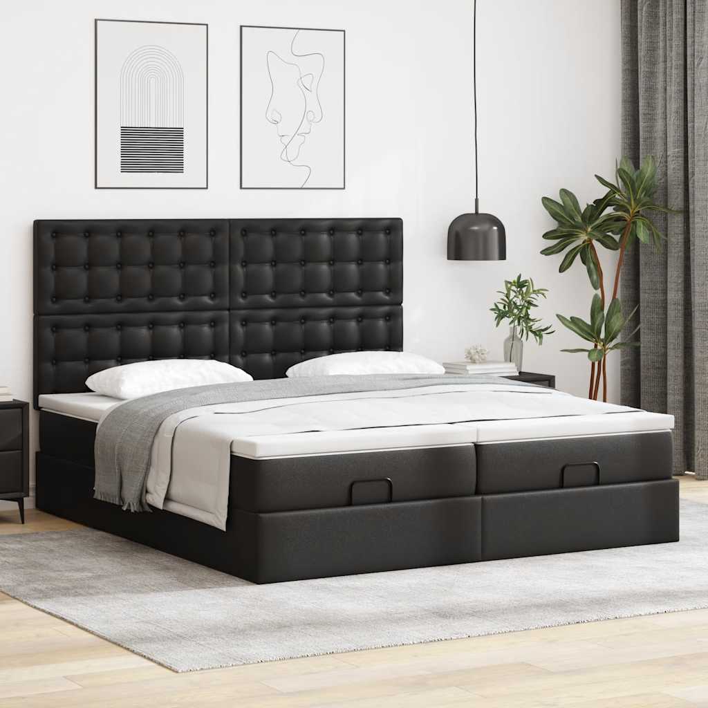 vidaXL Ottoman bed with mattresses 160x200cm artificial leather black