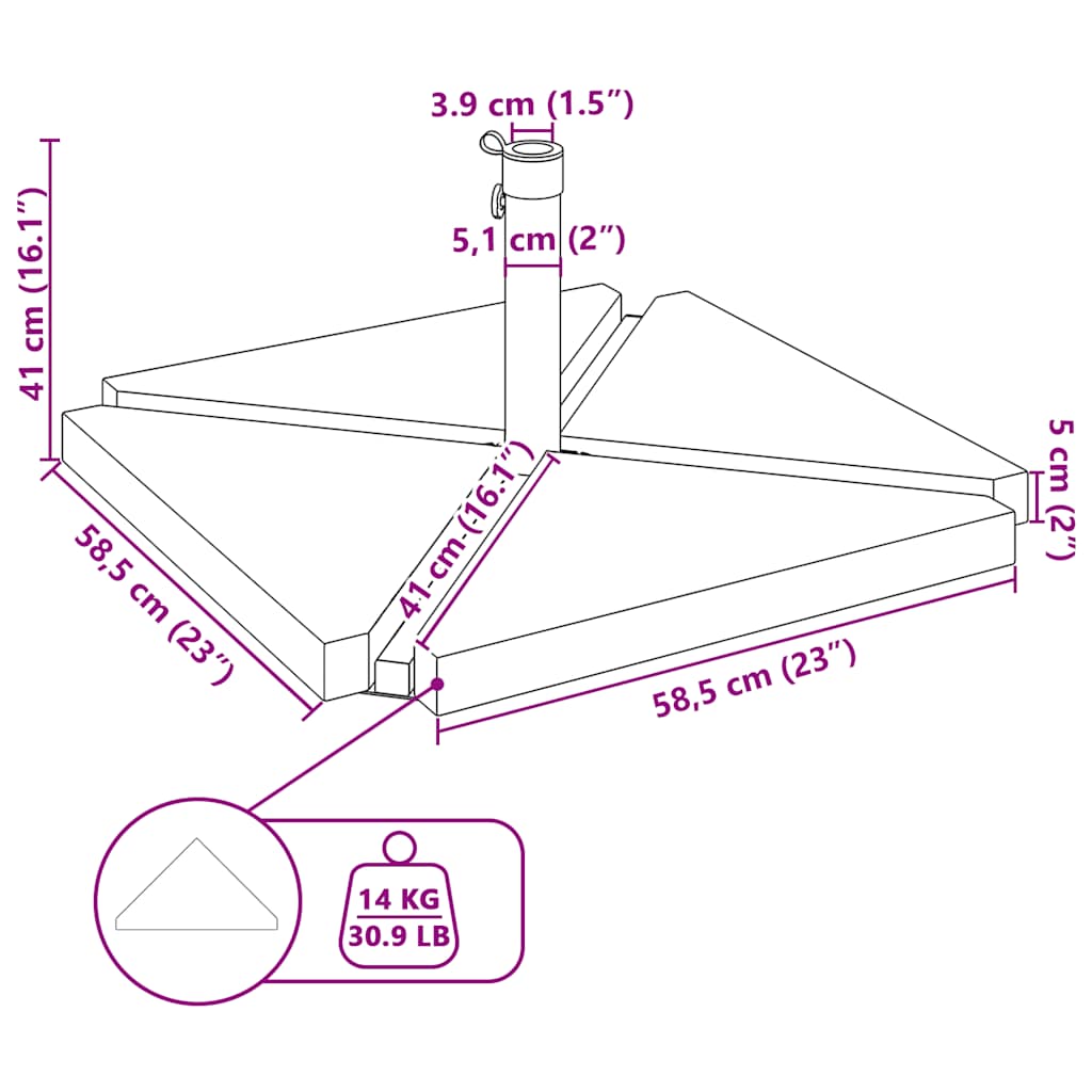 vidaXL Ensemble de 5 pieds de parasol de jardin en granit et acier