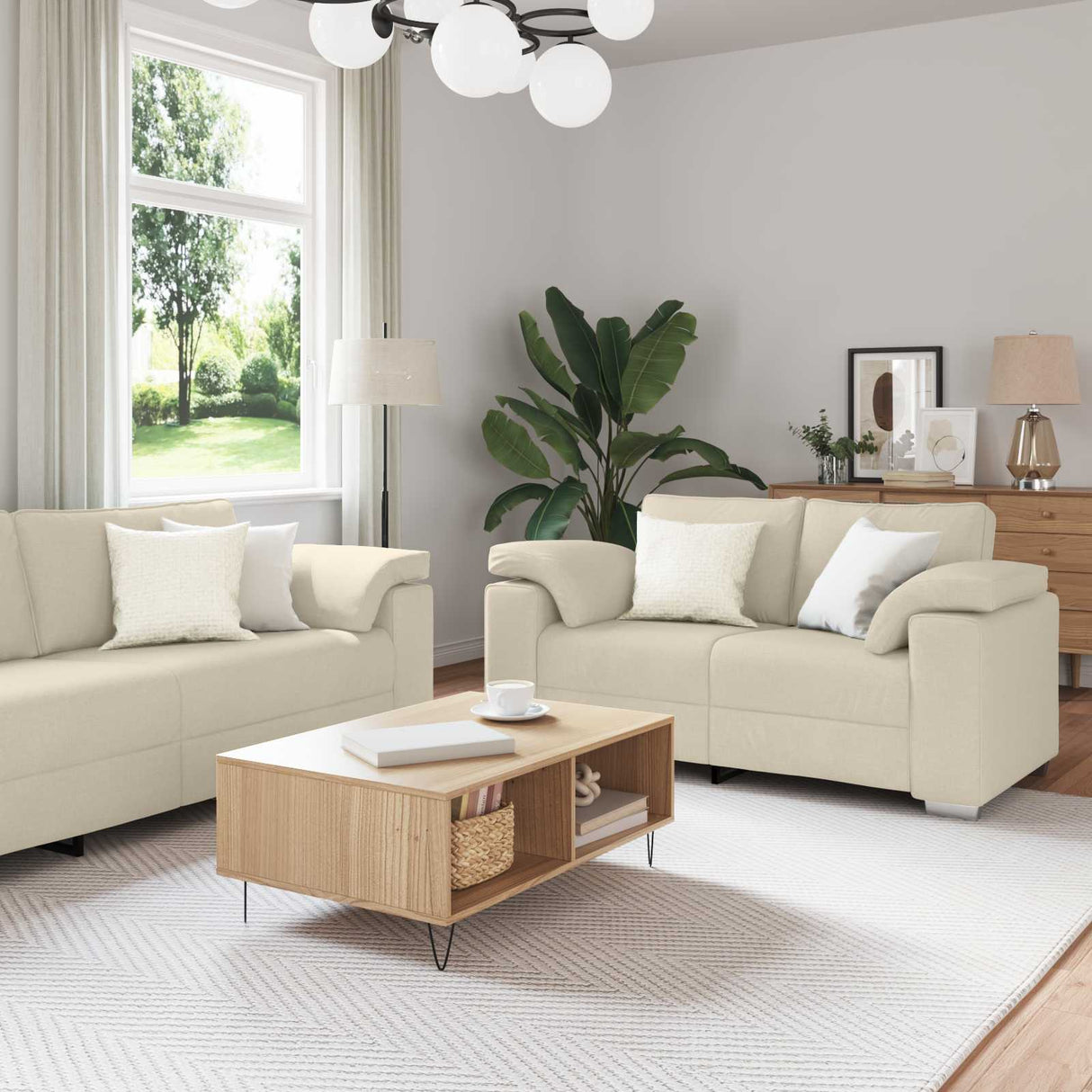 vidaXL Bank 3 pcs Beige 219 x 80 x 82 cm Linnenmix Stoffen