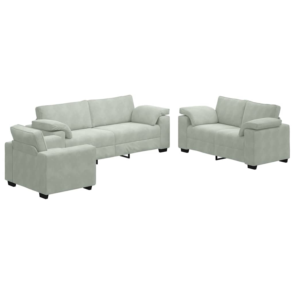 vidaXL 3-delige Loungeset met kussens fluweel lichtgrijs