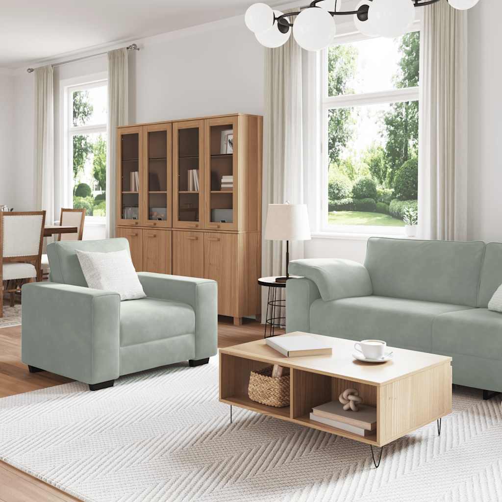 vidaXL 3-delige Loungeset met kussens fluweel lichtgrijs