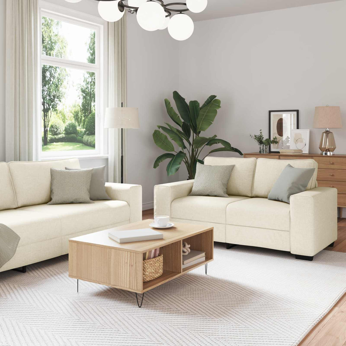 vidaXL Bank 2 pcs Beige 221 x 80 x 82 cm Linnenmix Stoffen