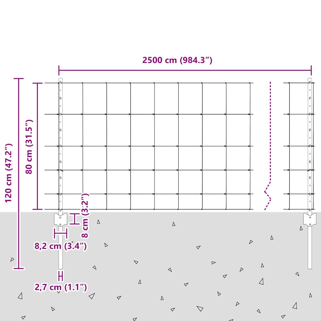 vidaXL Fence with Post Silver-coloured