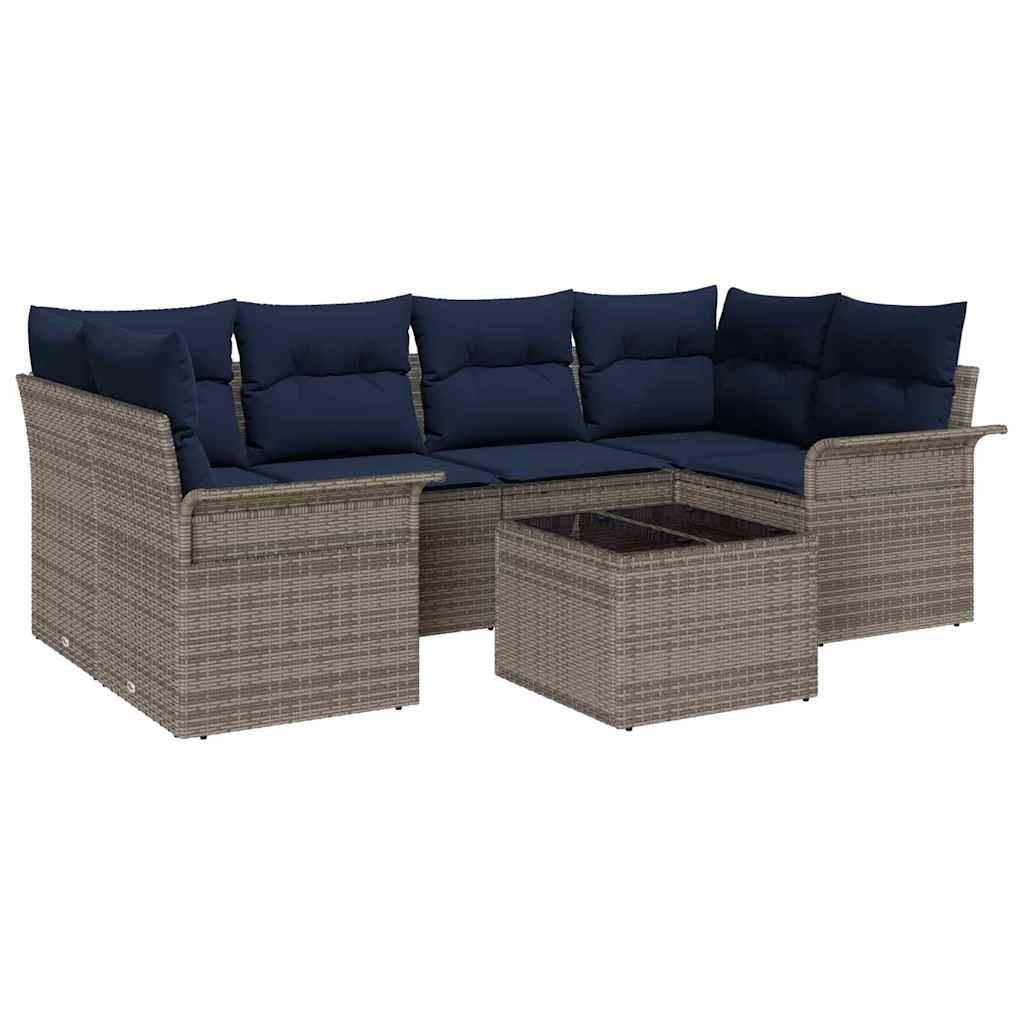 vidaXL Tuinbank Set met kussen 7 pcs Bruin poly rattan