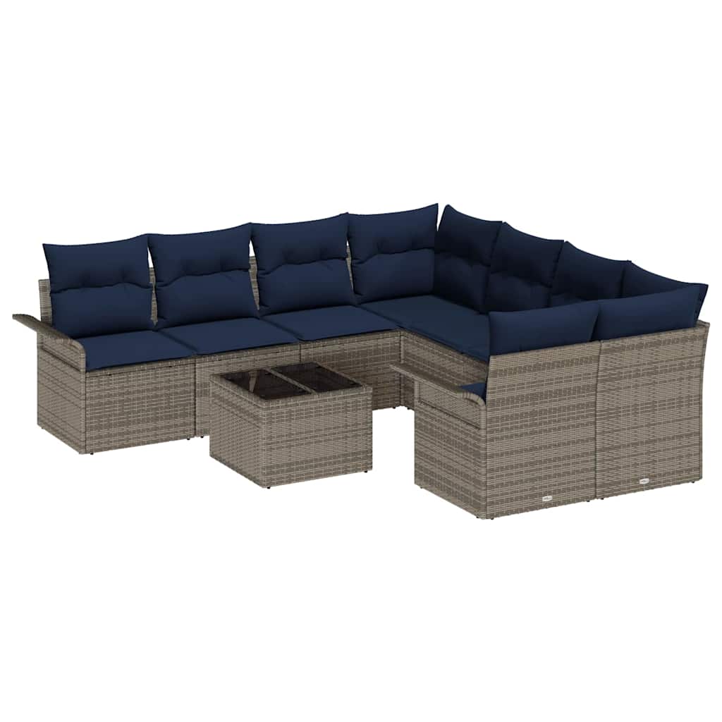 vidaXL Garden Sofa Set with Cushions 9 pcs Brown and Red Poly Rattan