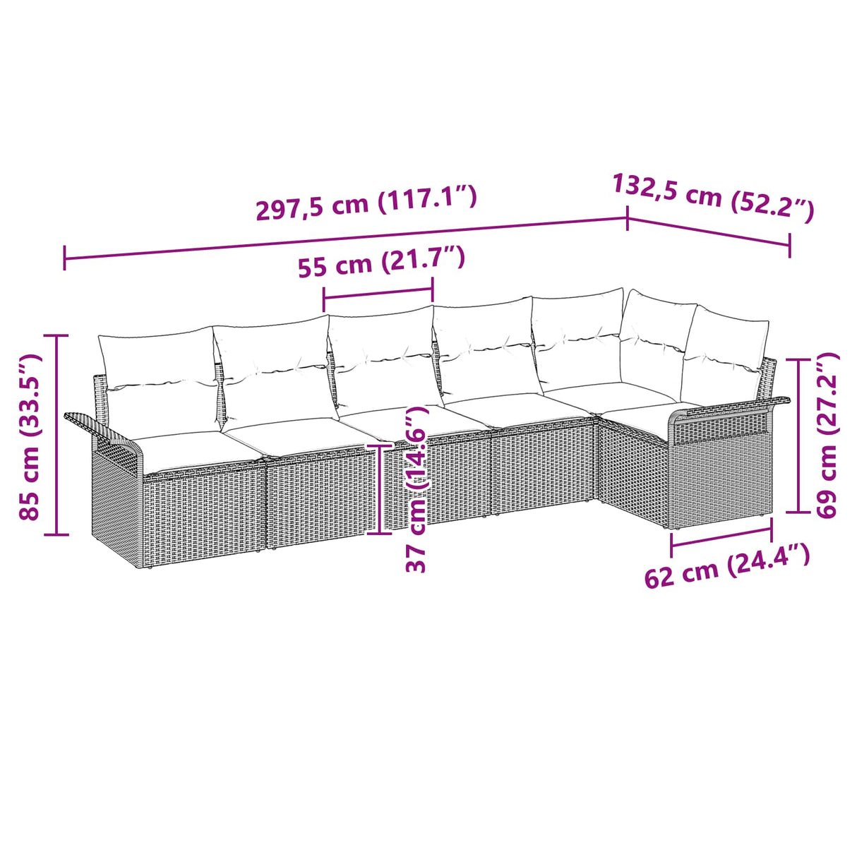 vidaXL Tuinbank Set met kussen 6 pcs Bruin poly rattan