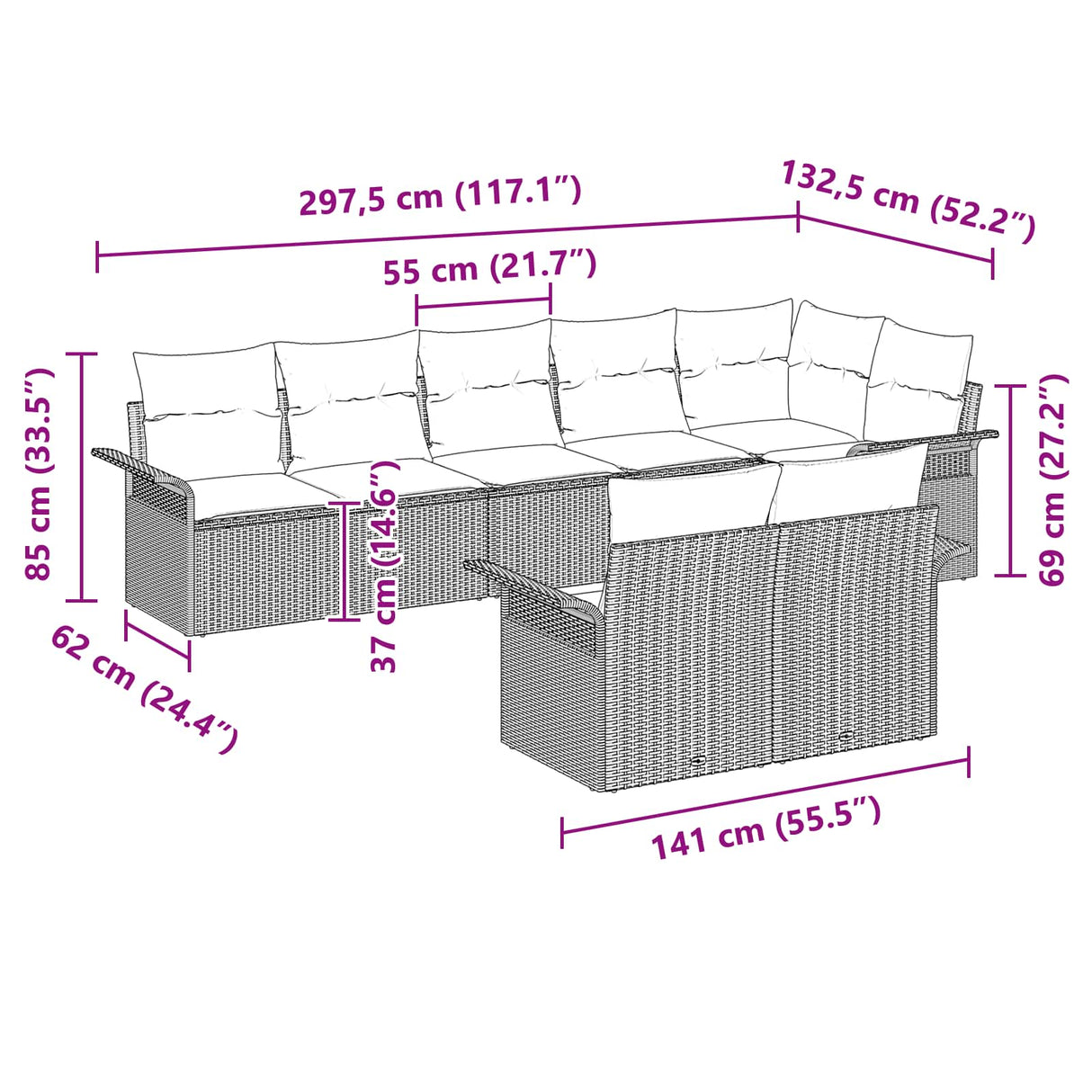 vidaXL Garden Lounge Set with cushions 8 pcs Brown poly rattan