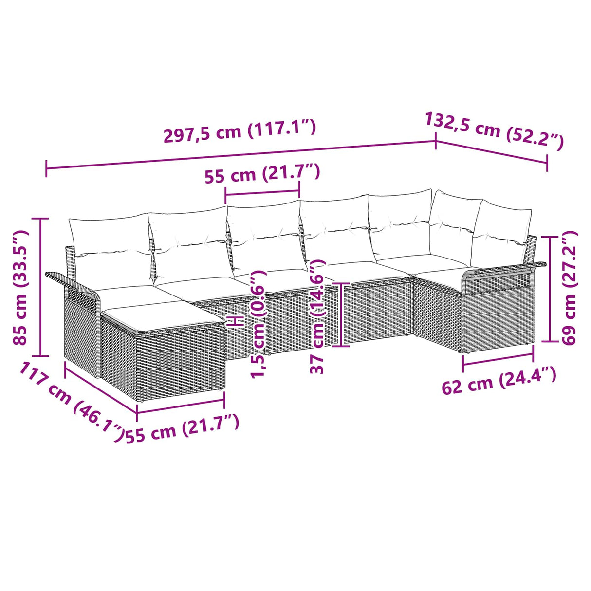 vidaXL Tuinbank Set met kussen Bruin poly rattan