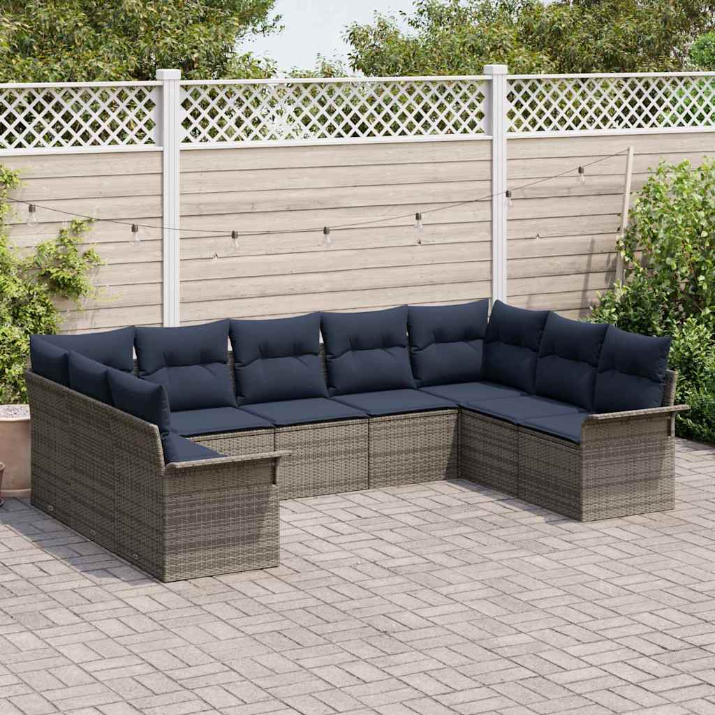 vidaXL Garden Lounge Set with cushions 9 pcs Brown poly rattan