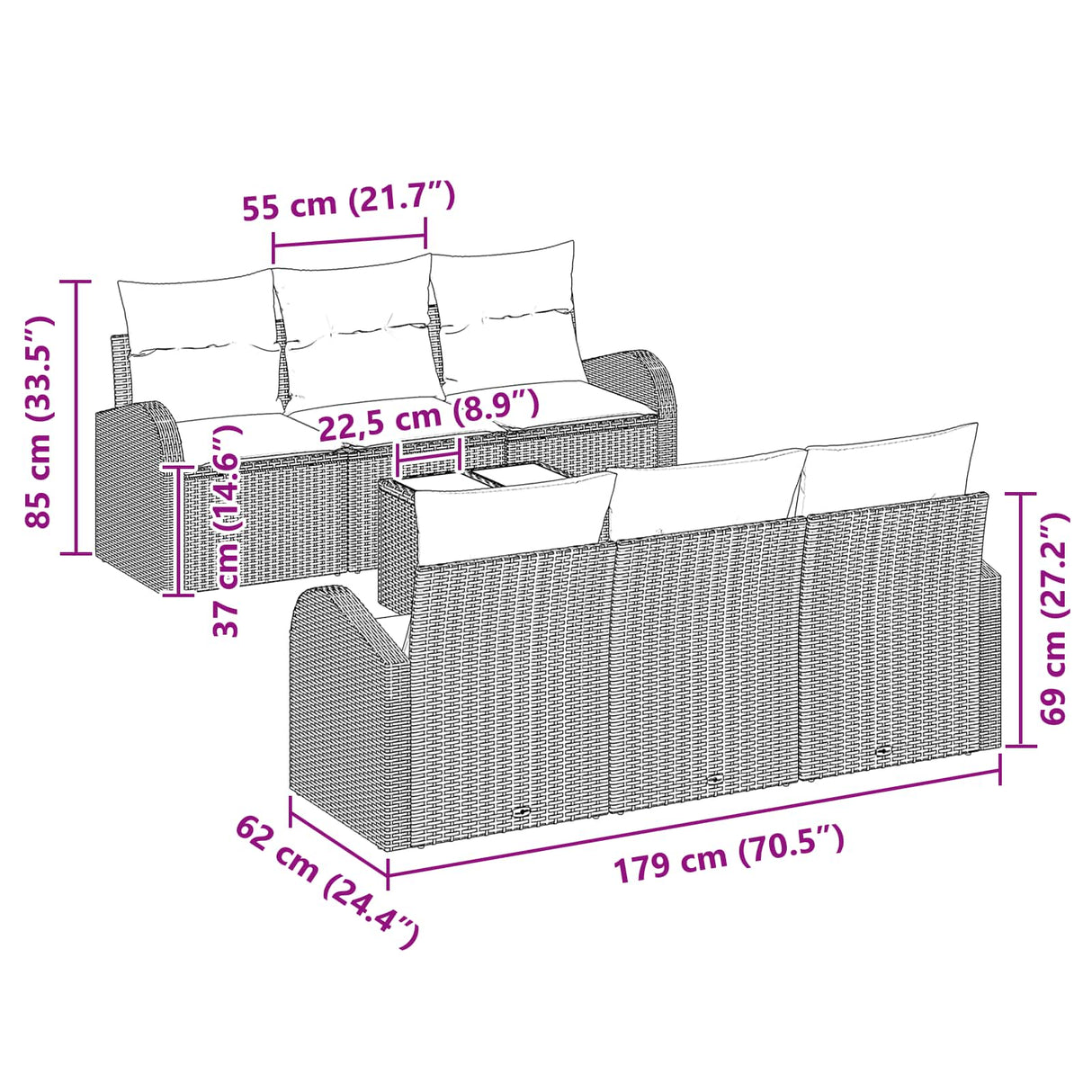 vidaXL Tuinbank Set Bruin 55 x 55 x 37 cm poly rattan