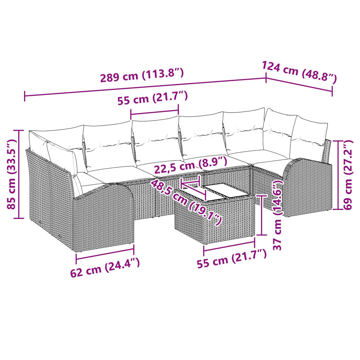vidaXL Tuinbank Set Bruin en Rood 55 x 55 x 37 cm poly rattan