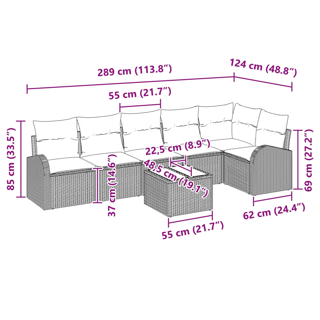 vidaXL Garden Bench Set Brown poly rattan