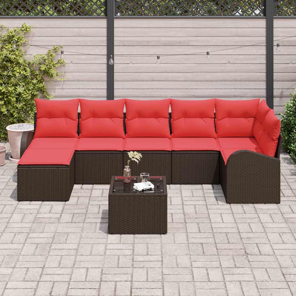 vidaXL Tuinbank Set met kussen 7 pcs Bruin Poly rattan