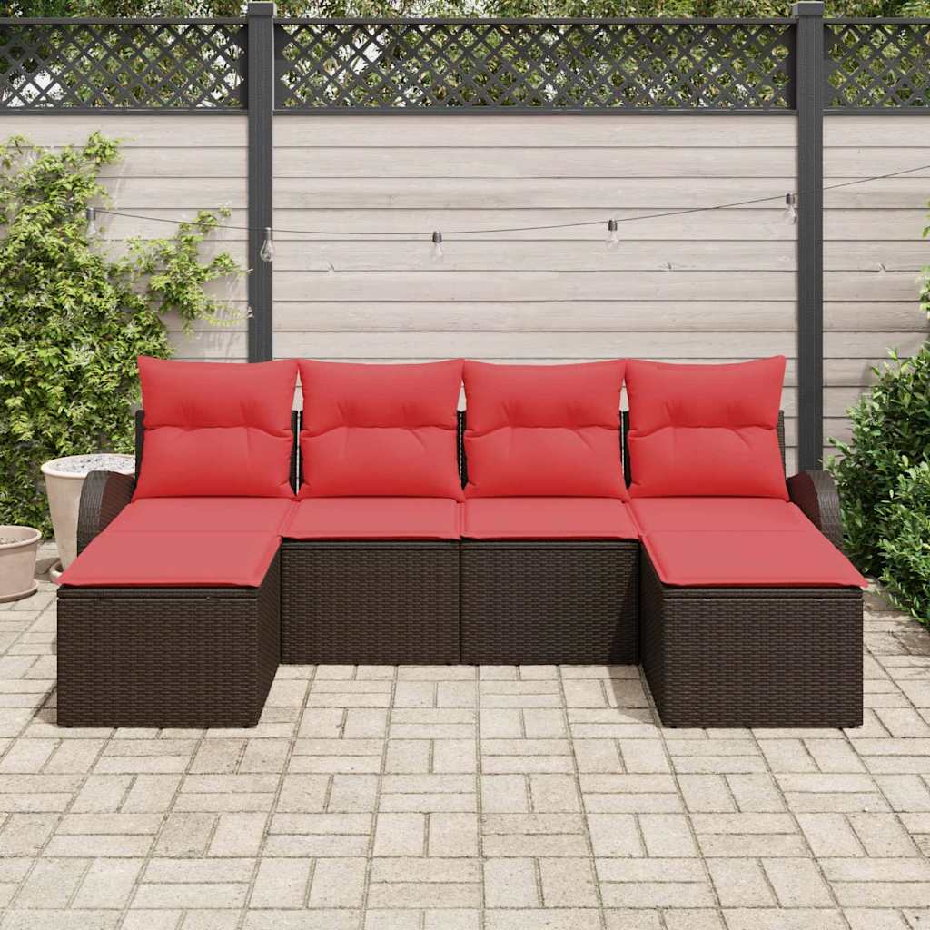 vidaXL Garden Bench Set with cushion 6 pcs Brown Poly Rattan