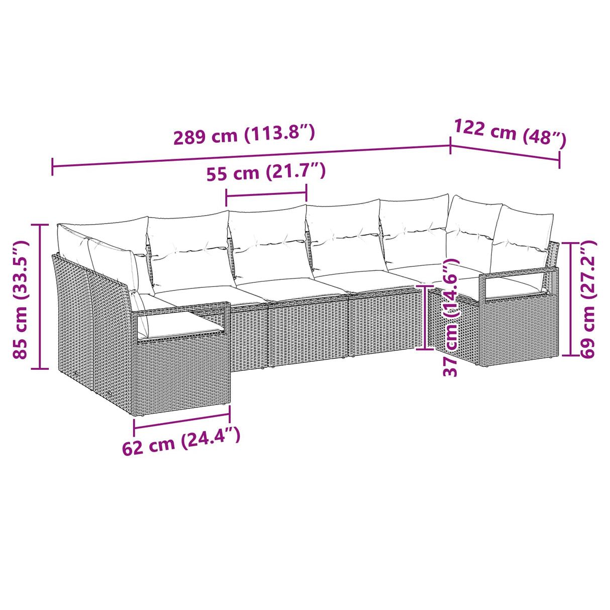 vidaXL Salon de jardin avec coussins 7 pcs Résine tressée Marron