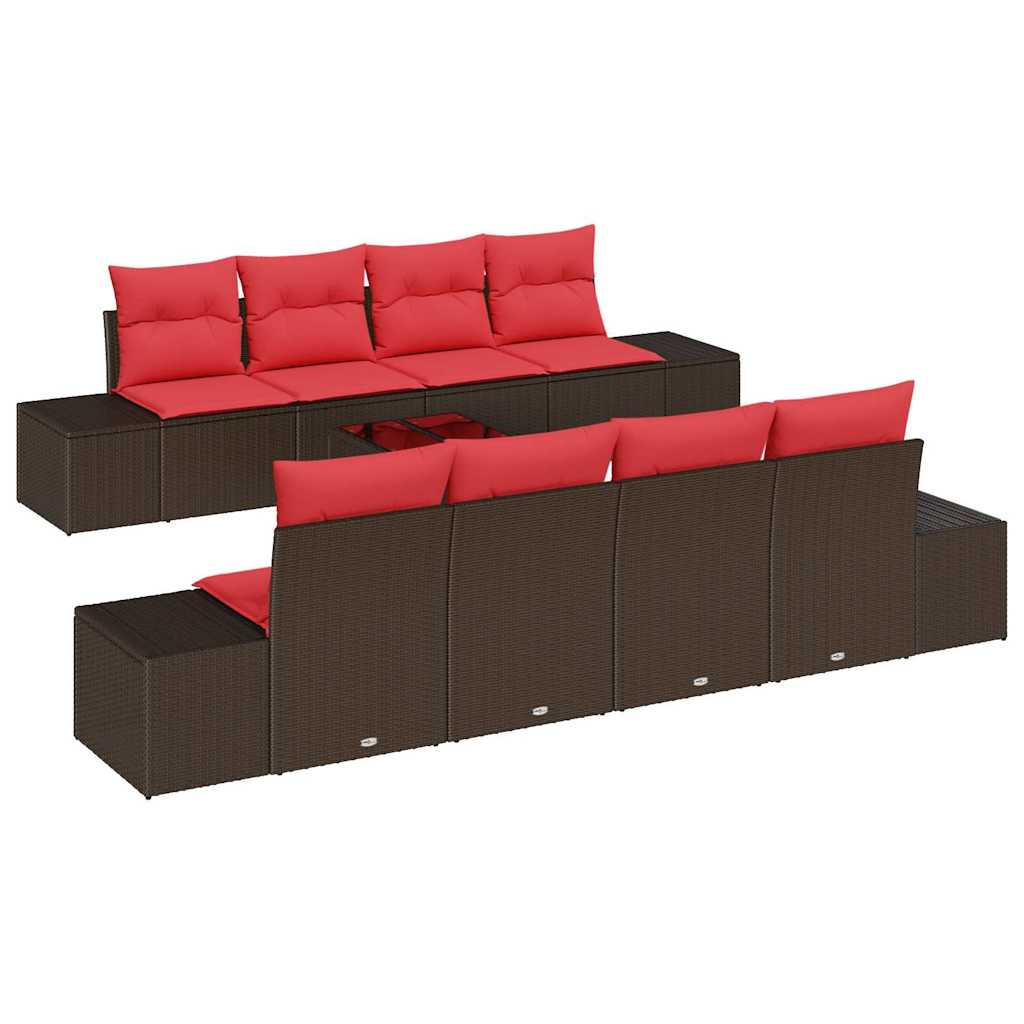 vidaXL Tuinbank Set met kussen 9 pcs Bruin poly rattan