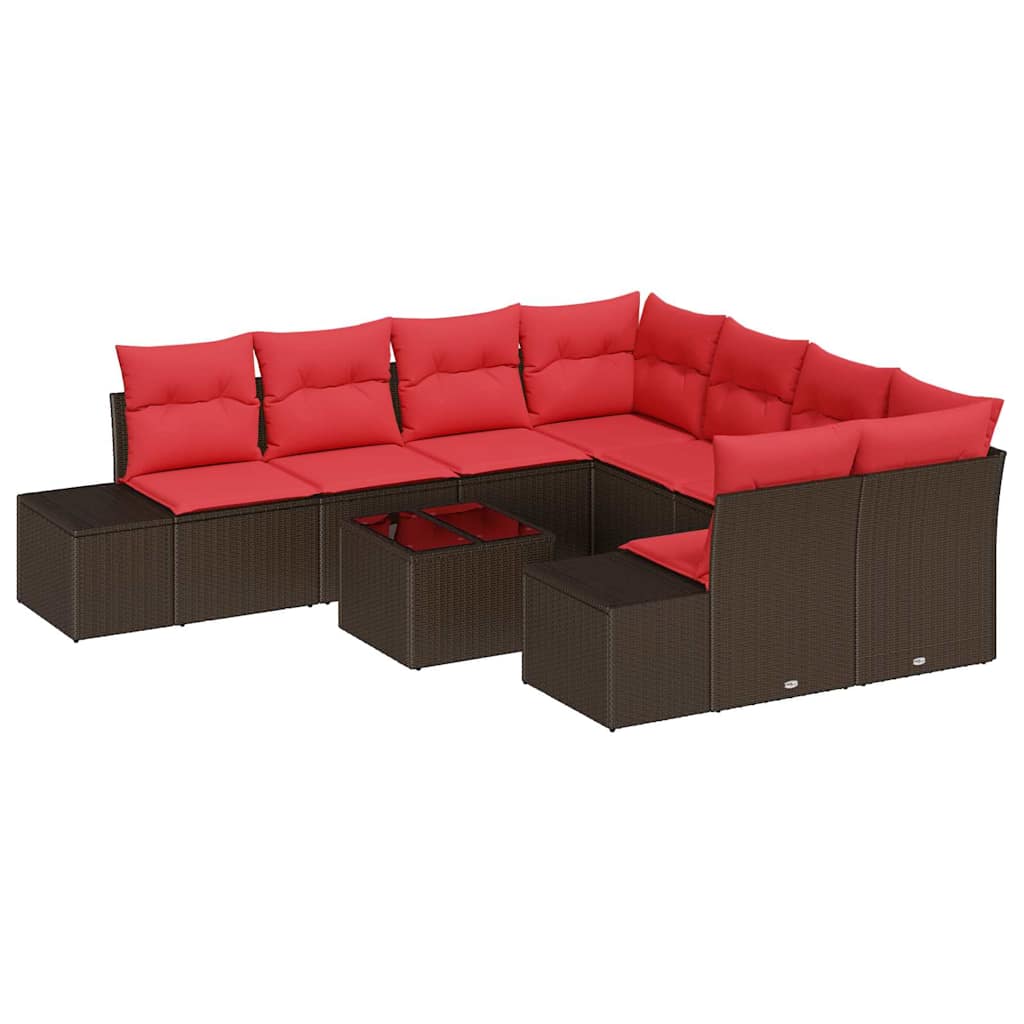 vidaXL Garden Sofa Set with Cushions 9 pcs Brown poly rattan