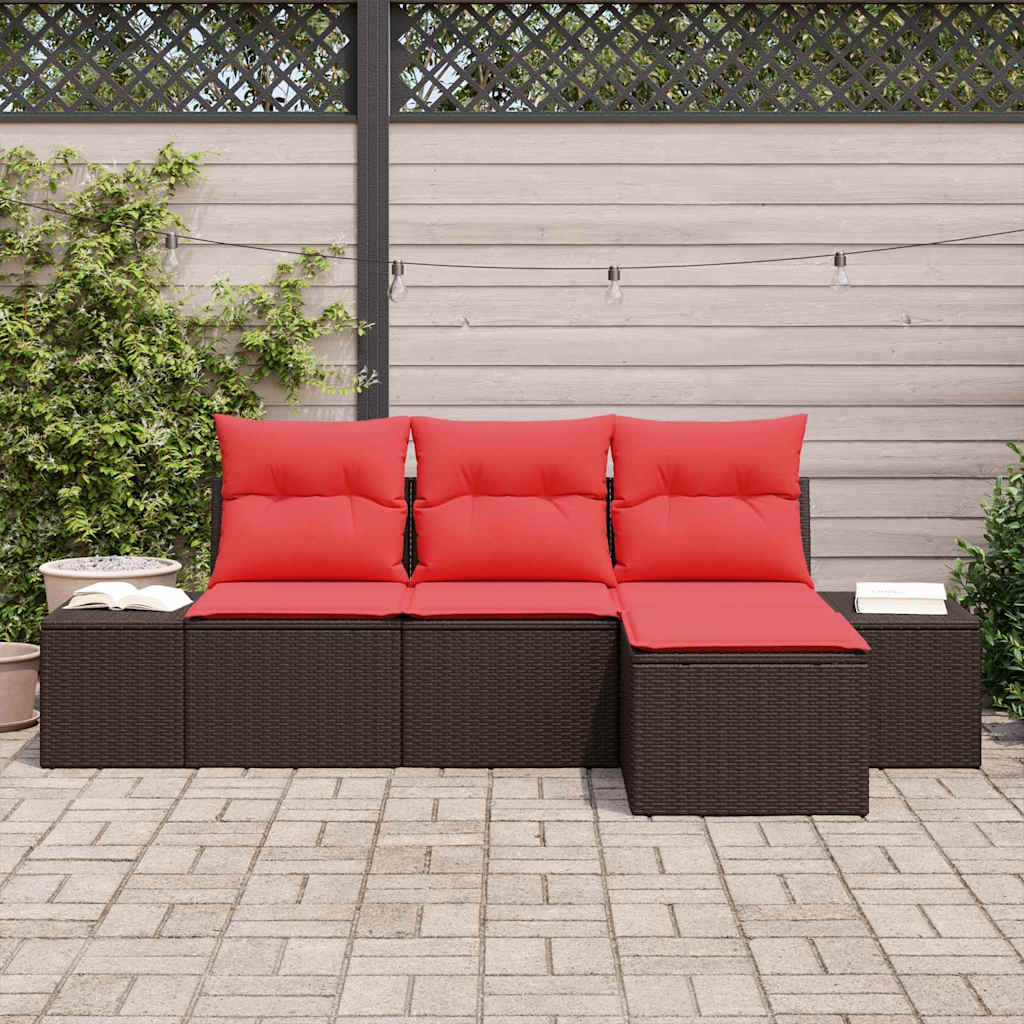 vidaXL Bankstel met kussen 4 pcs Bruin Poly Riet