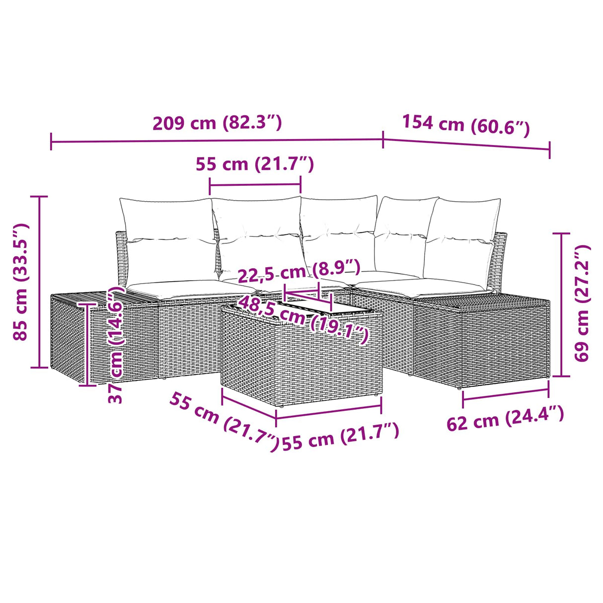 vidaXL Garden Lounge Set with cushions 4 pcs Brown poly rattan