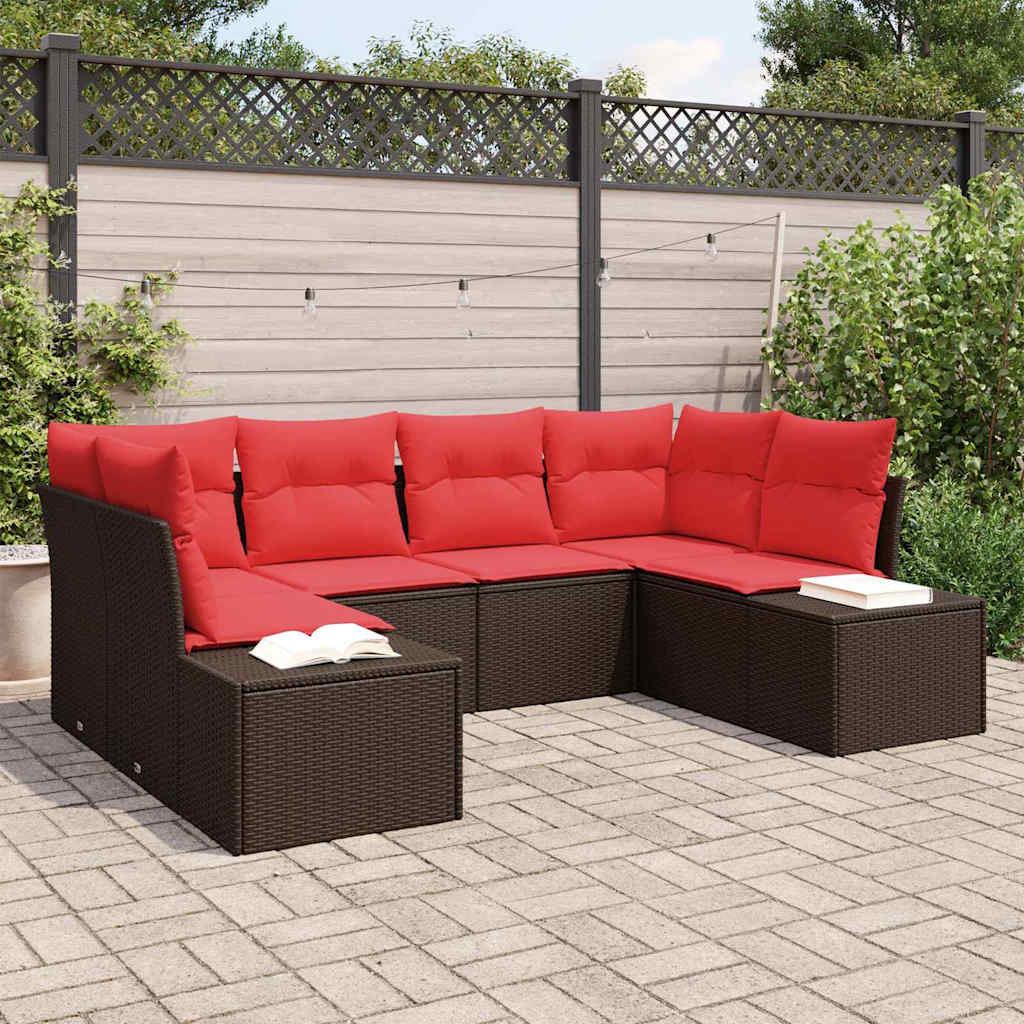 vidaXL Tuinbank Set met kussen 6 pcs Bruin poly rattan