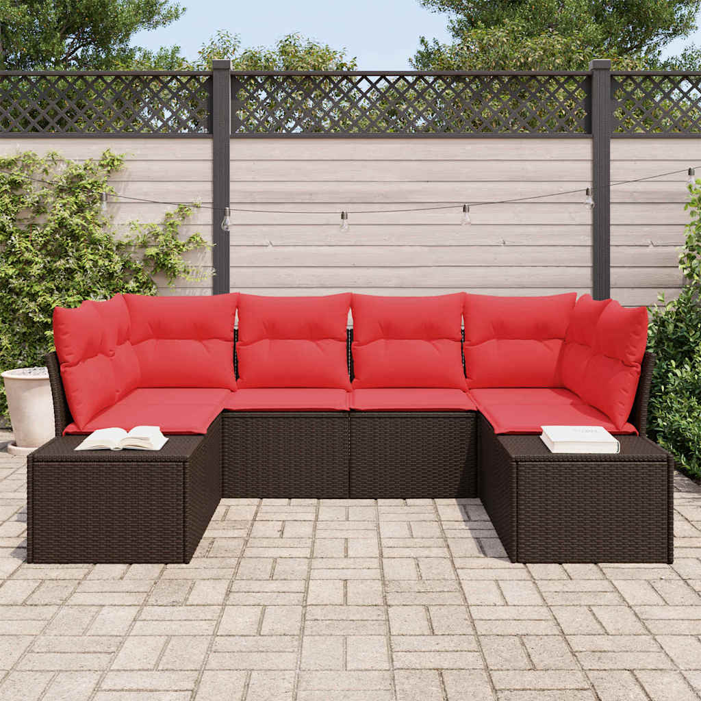 vidaXL Tuinbank Set met kussen 6 pcs Bruin poly rattan
